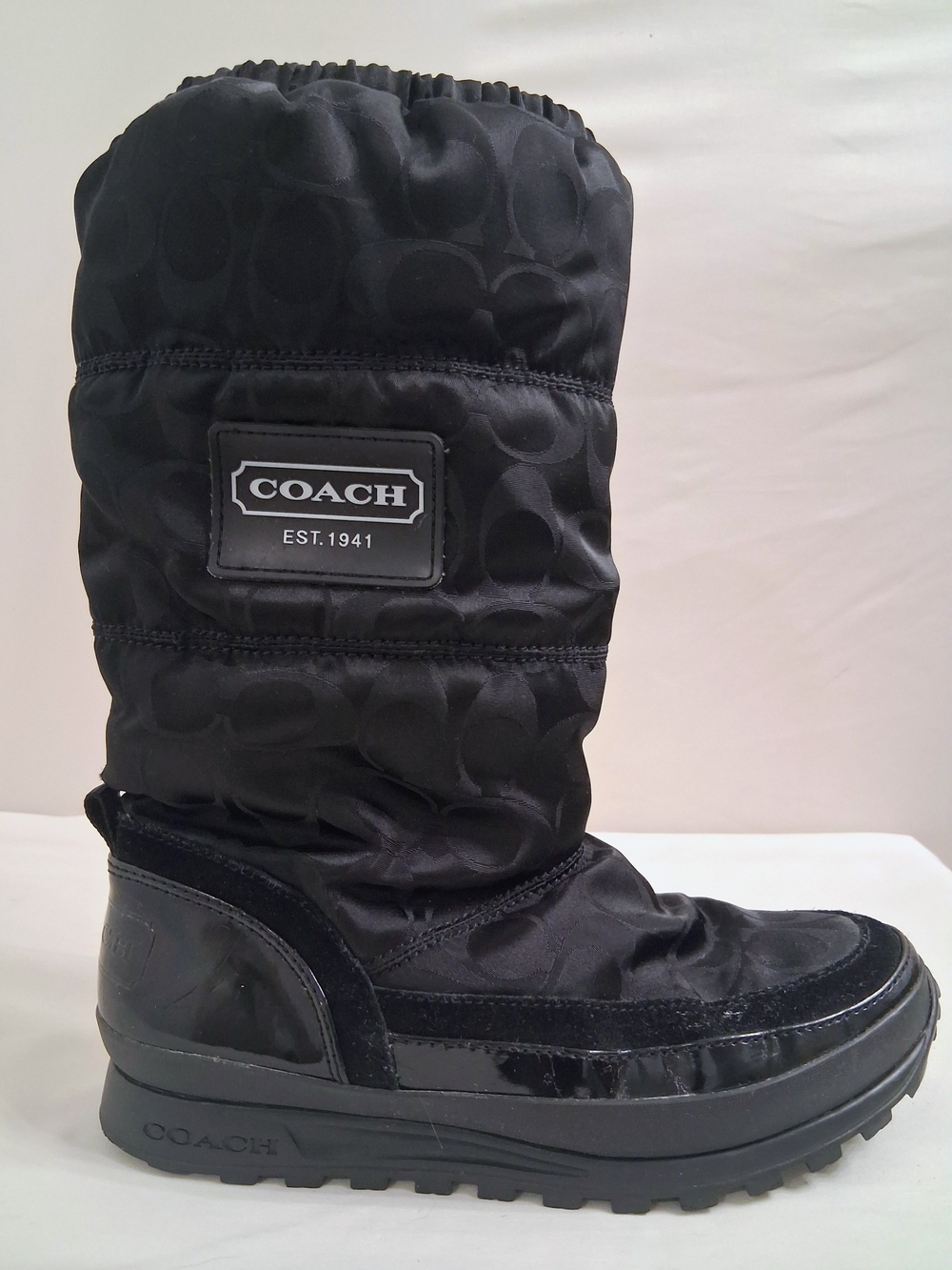 Coach Black Signature "C" Nylon And Patent Leather Boots Size 6.5